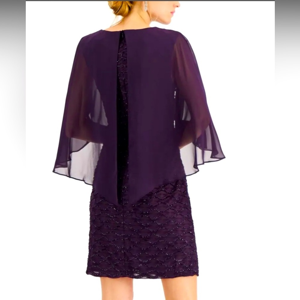Women’s Formal Dress Size 10, 14 CONNECTED APPAREL Purple Cape-sleeve Short NWT - Picture 3 of 8